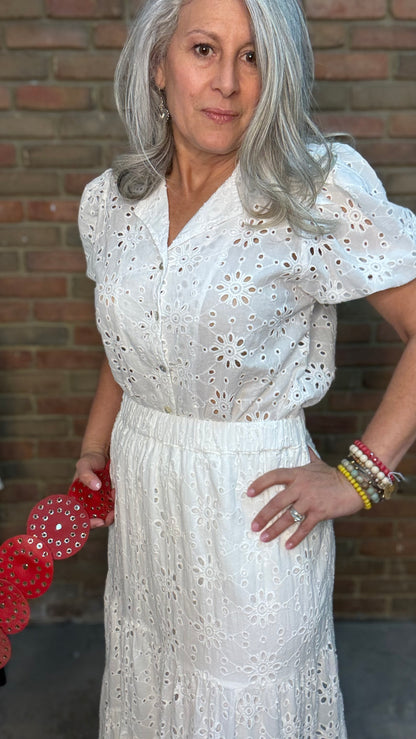 White Eyelet Tiered Skirt