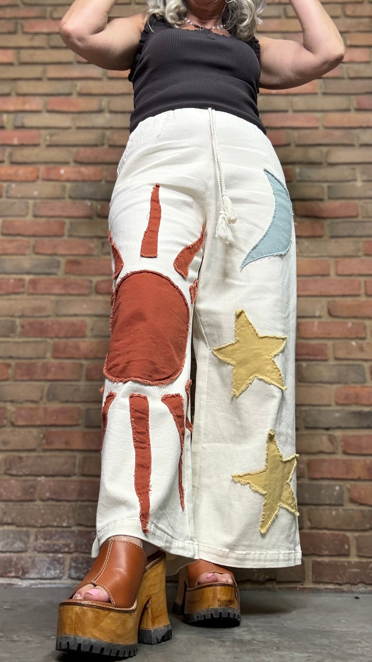 Sun Moon Star Patch Wide Pants