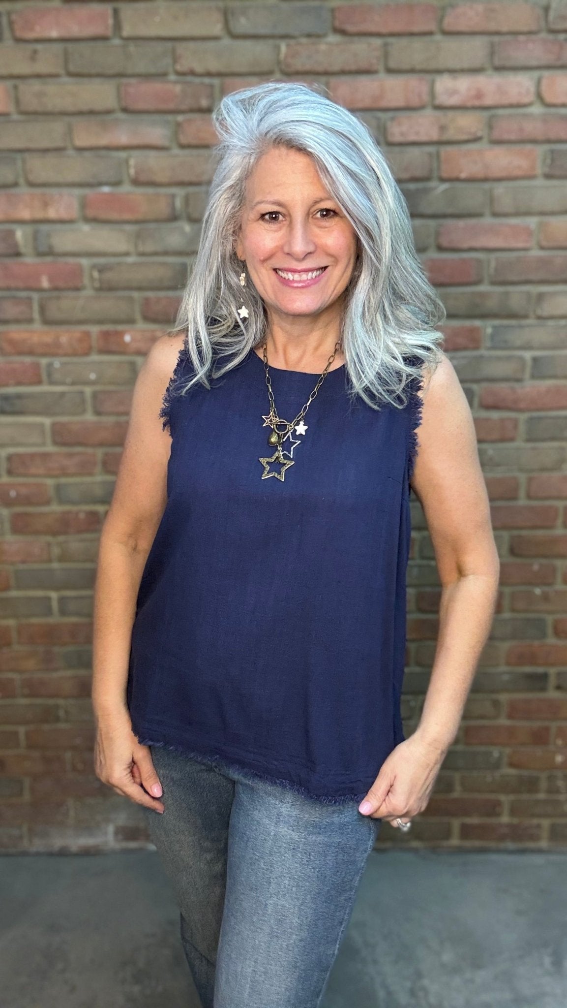 Navy Raw Edge Tank Top - Vintage Vault Boutique