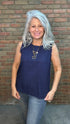 Navy Raw Edge Tank Top - Vintage Vault Boutique
