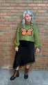 Monarch Butterfly on Green Sweater - Vintage Vault Boutique