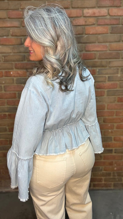 Denim Gold Embroidery Beaded Crop Top - Vintage Vault Boutique