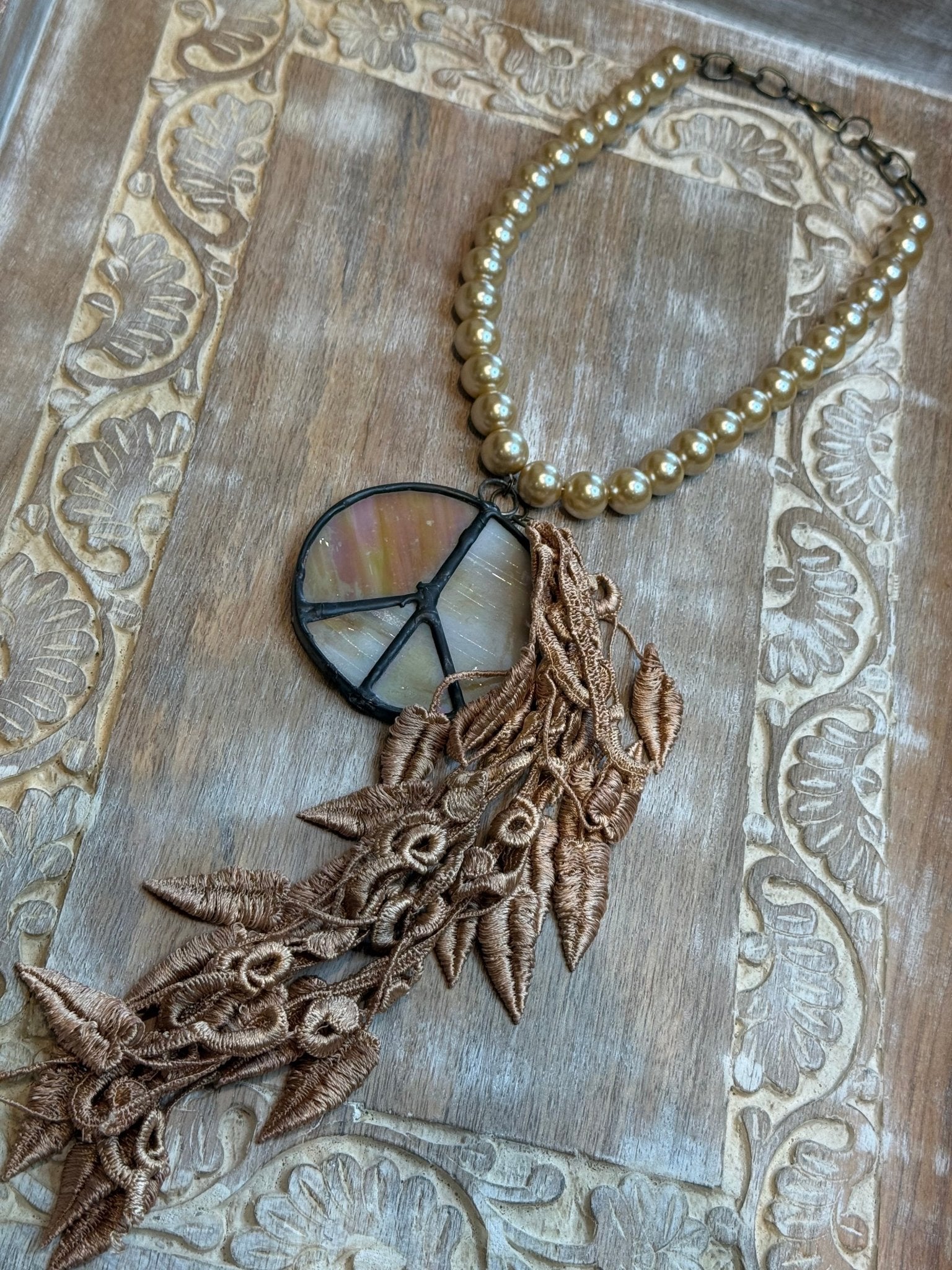 Stained Glass Peace Sign Necklace - Vintage Vault Boutique