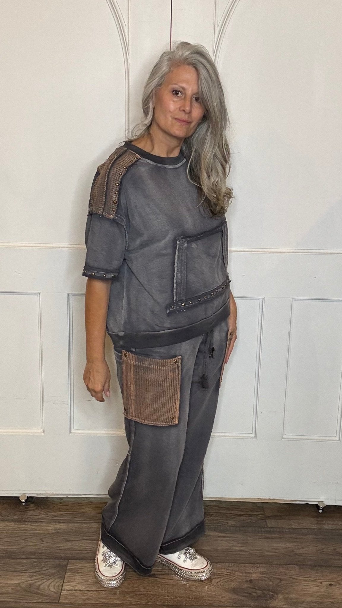 Navy Charcoal French Terry Pant - Vintage Vault Boutique