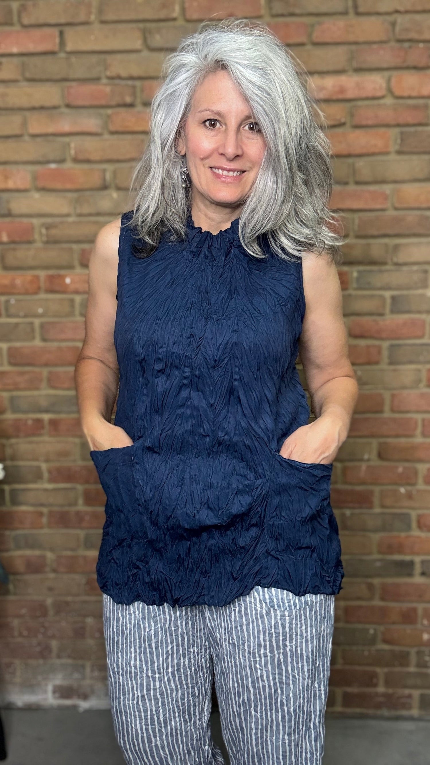 Navy Crushed Solid Tank Top