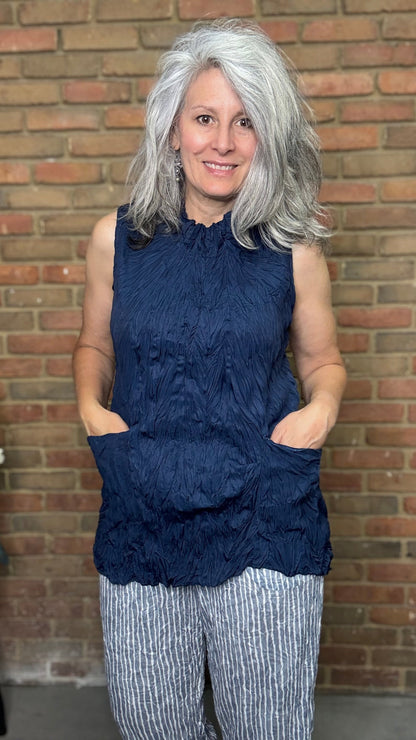 Navy Crushed Solid Tank Top