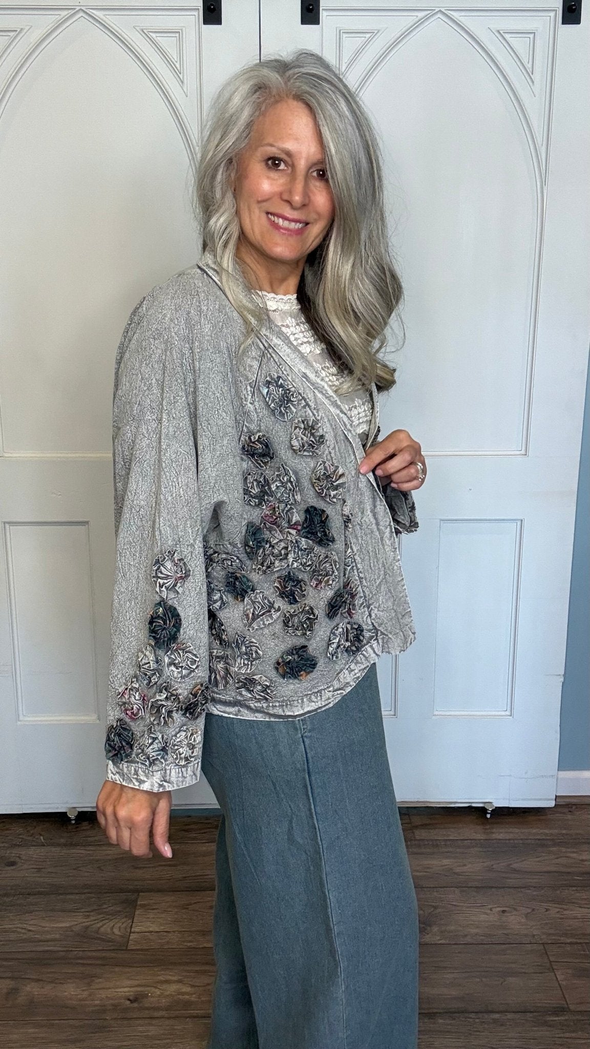 Rosette Flower Short Jacket - Vintage Vault Boutique