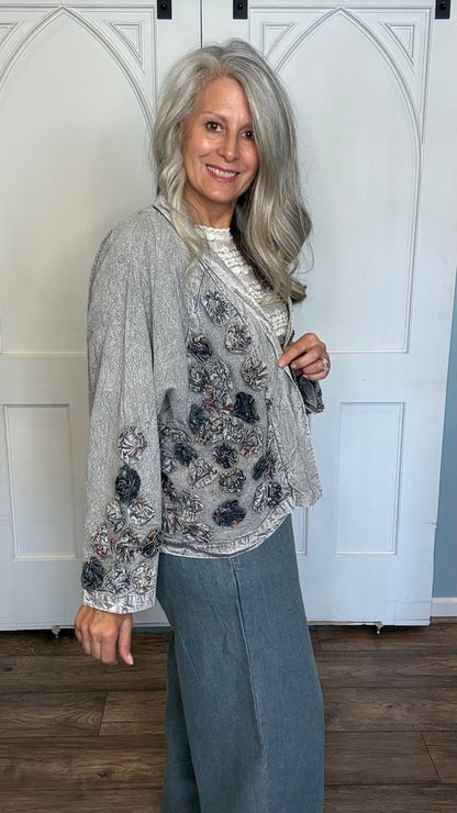 Rosette Flower Short Jacket - Vintage Vault Boutique