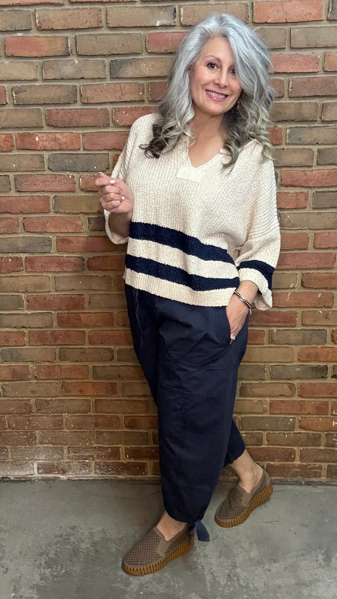 Navy Striped Bottom Sweater - Vintage Vault Boutique