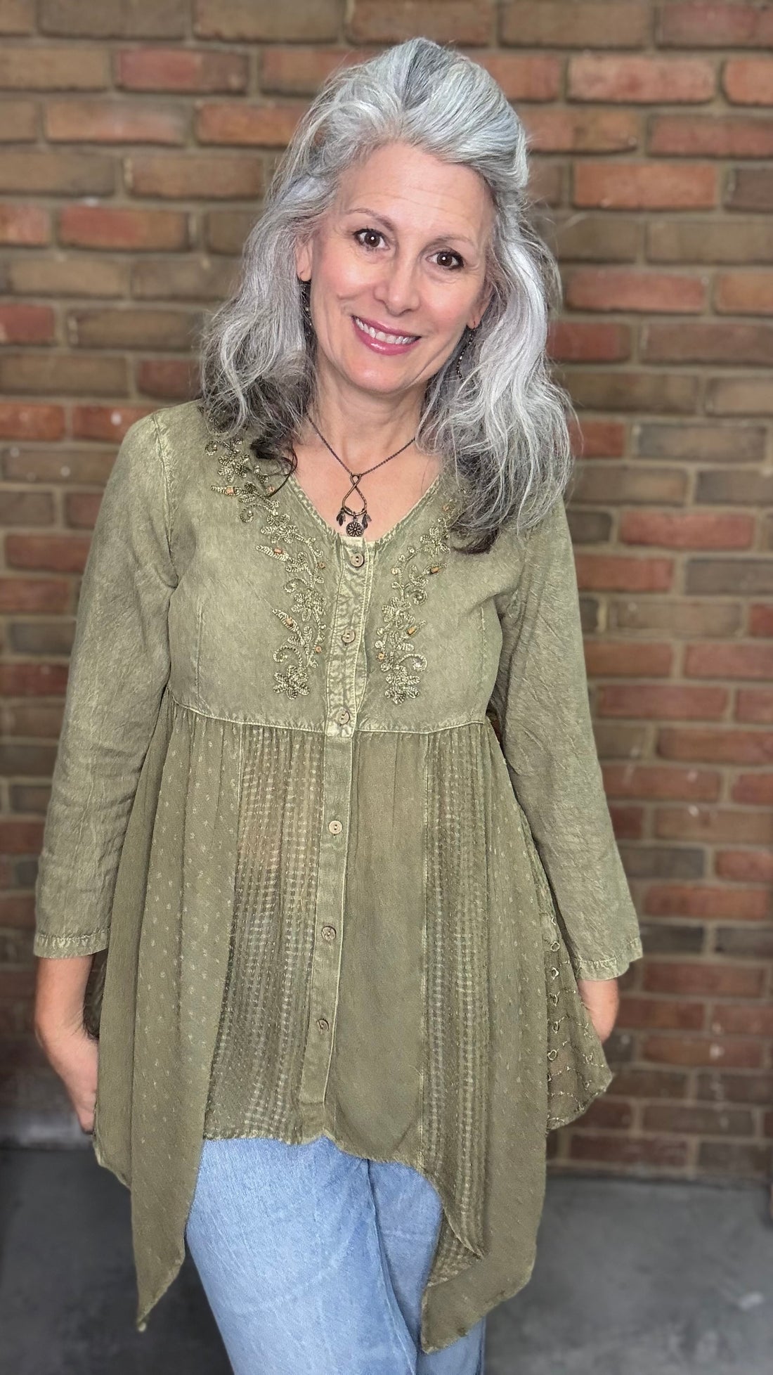 Gravel Stonewash V-Neck Top