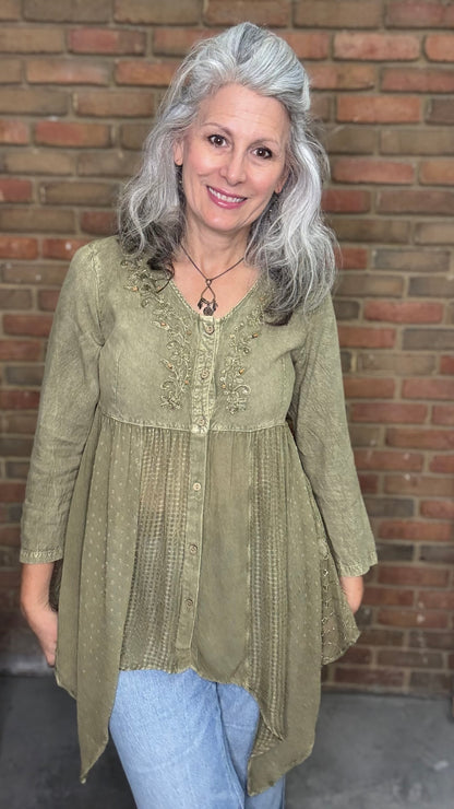 Gravel Stonewash V-Neck Top
