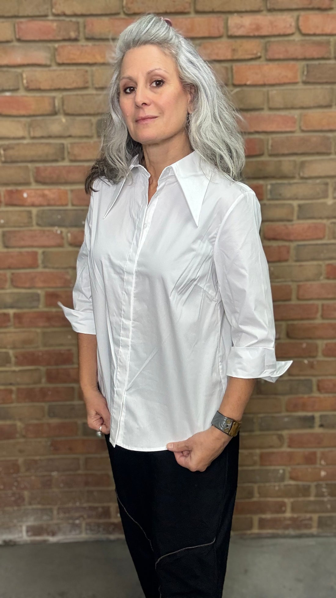 White Long Point Collar Shirt