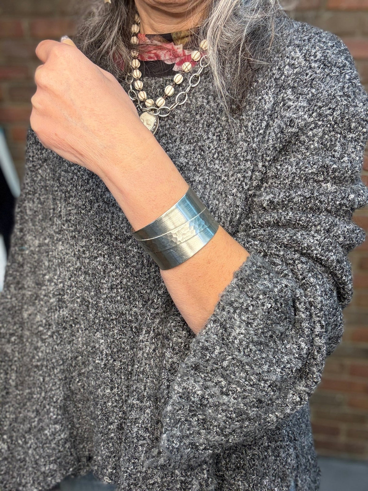 Hammered Silver Detail Cuff - Vintage Vault Boutique