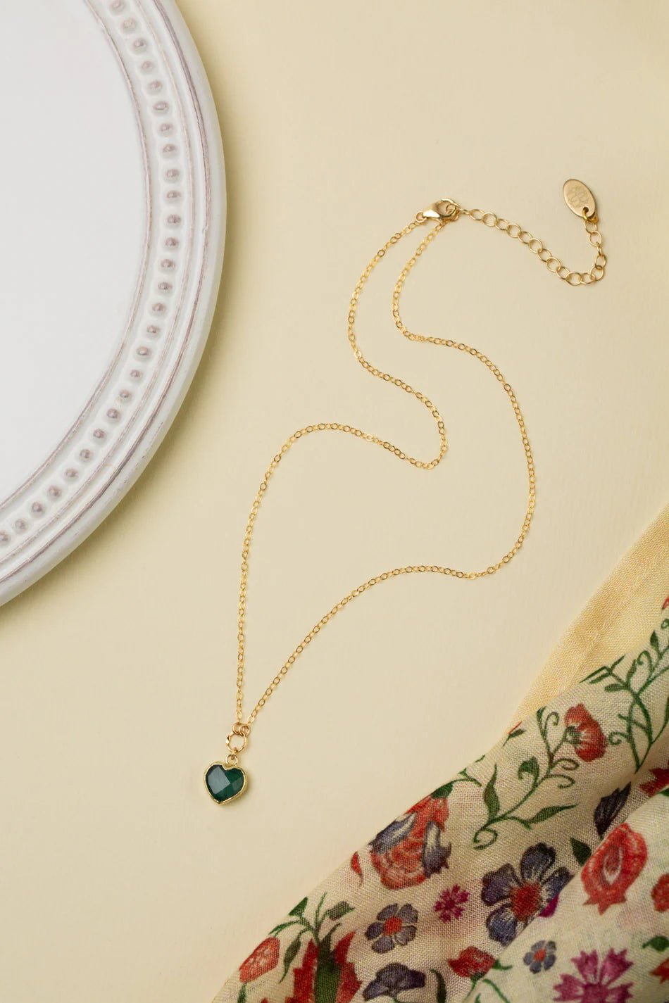 Forget Me Not Emerald Heart Necklace N001 - Vintage Vault Boutique