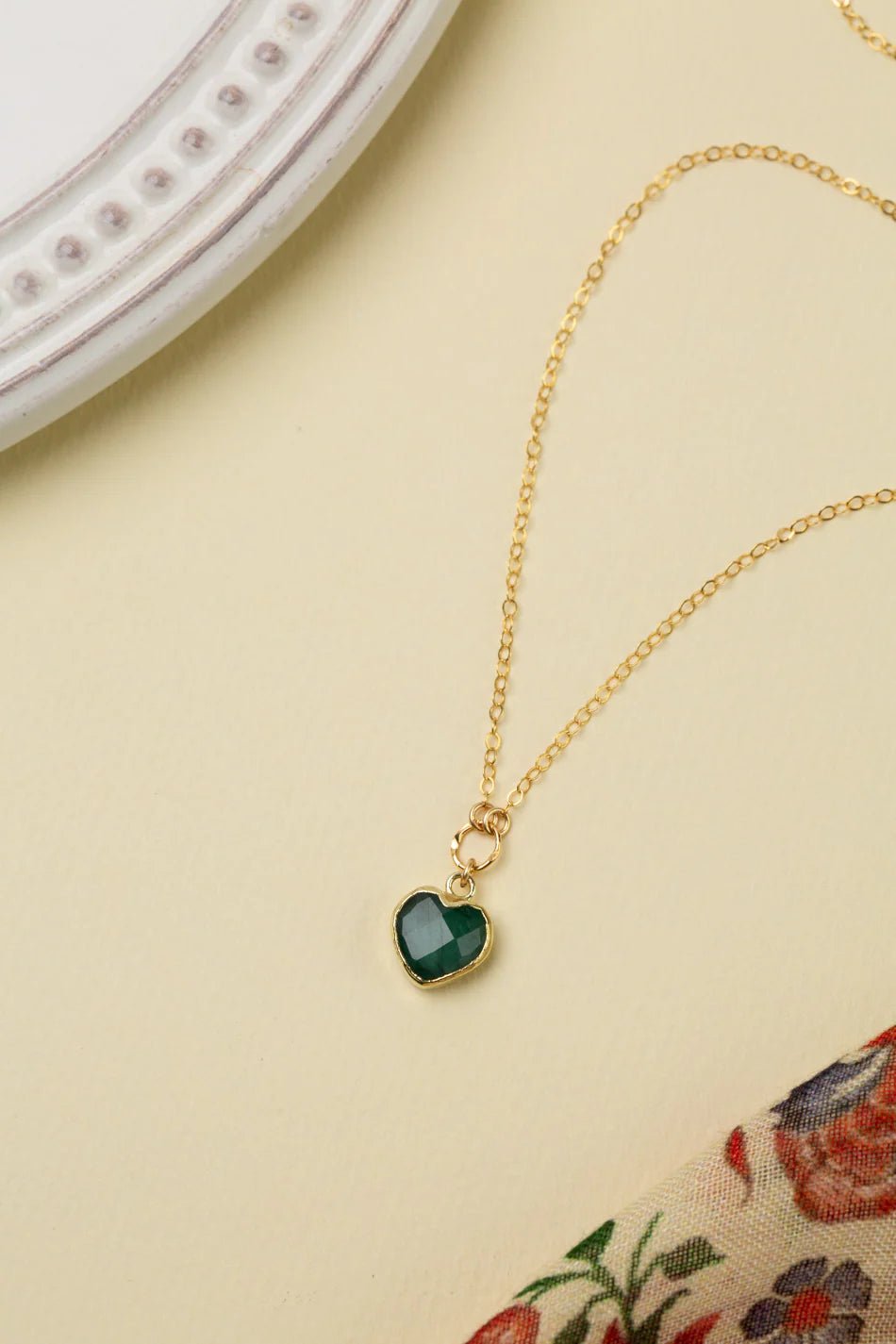 Forget Me Not Emerald Heart Necklace N001 - Vintage Vault Boutique