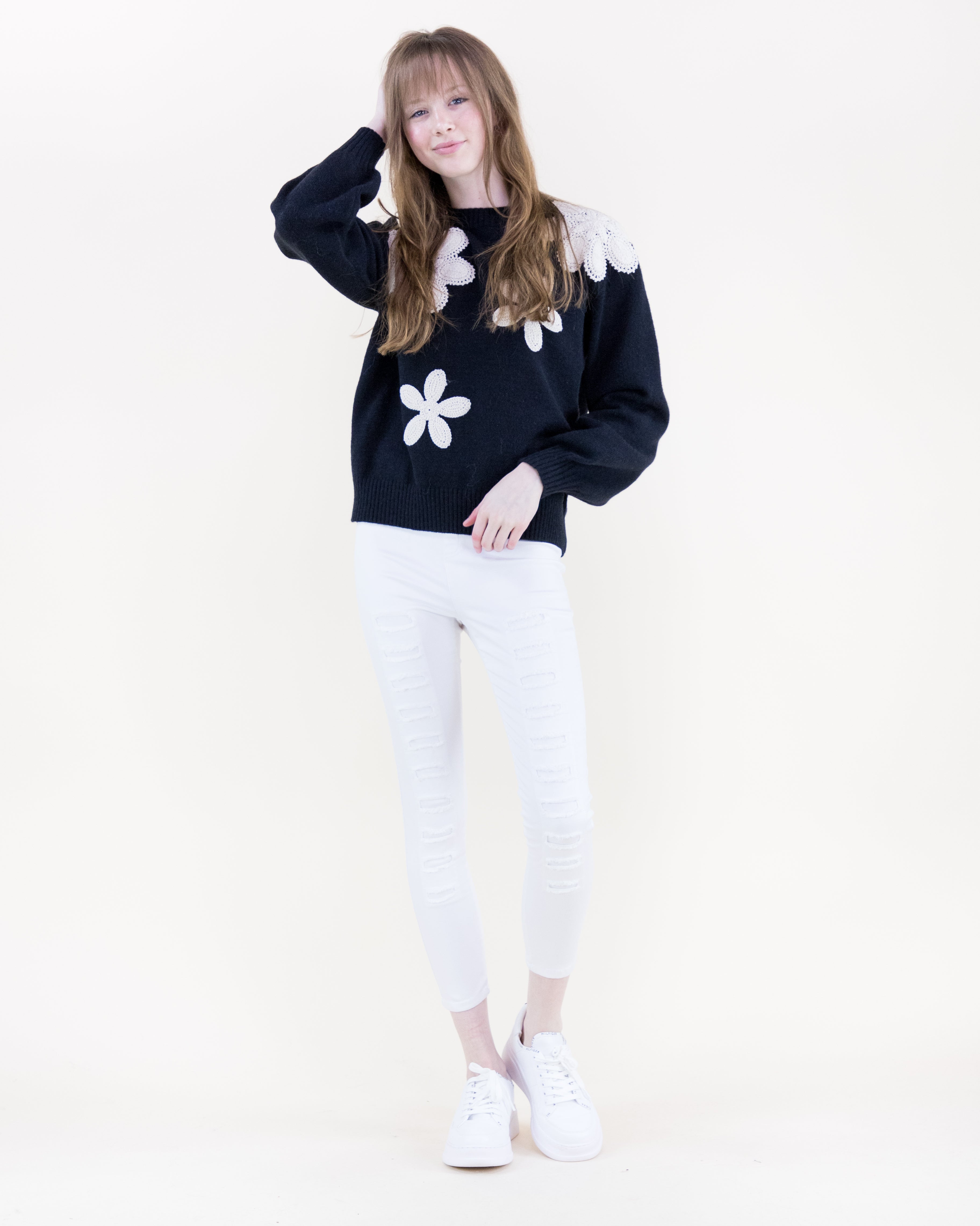 Crochet Embroidery Flower Sweater