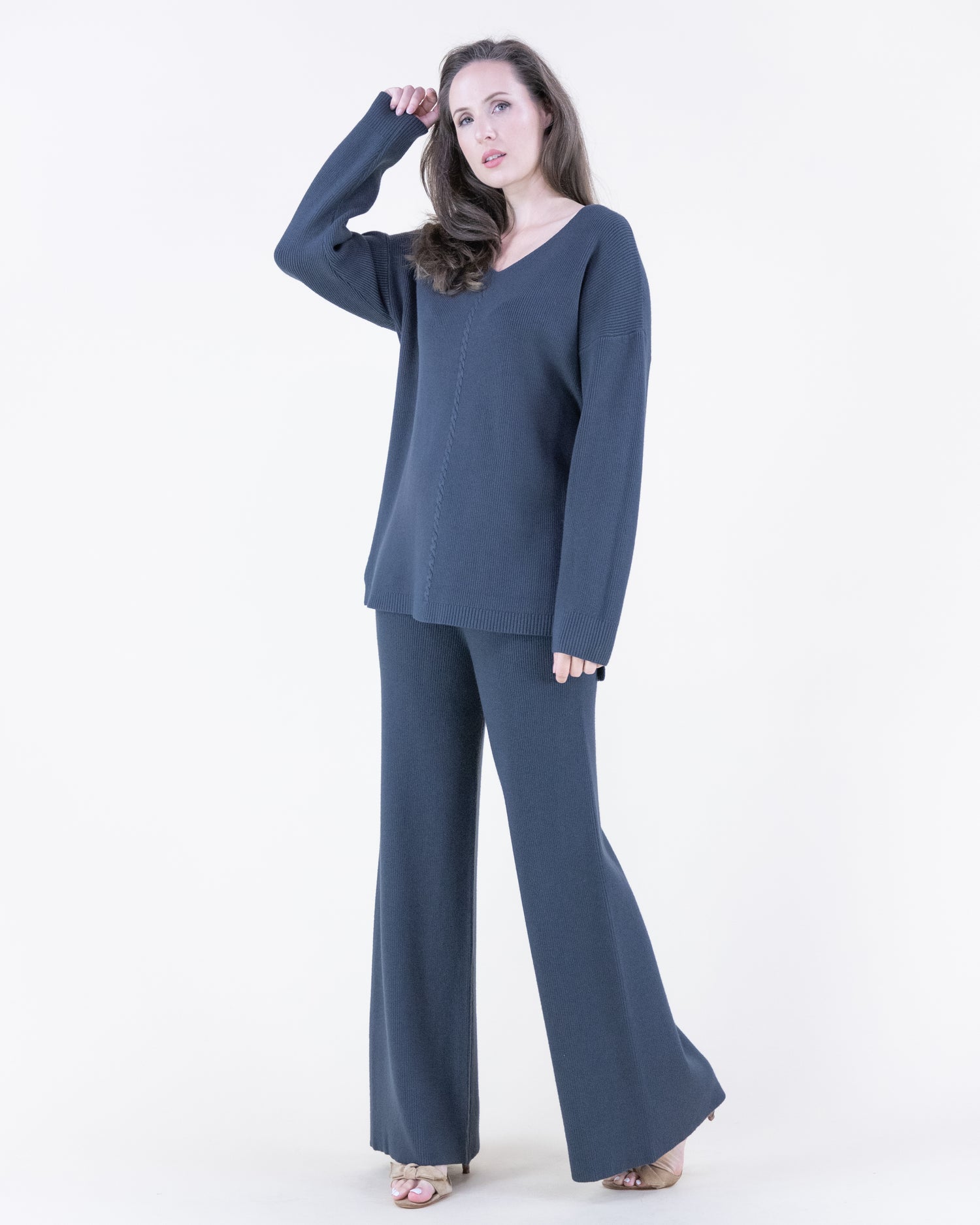 Denim Ribbed Wide Leg Pant