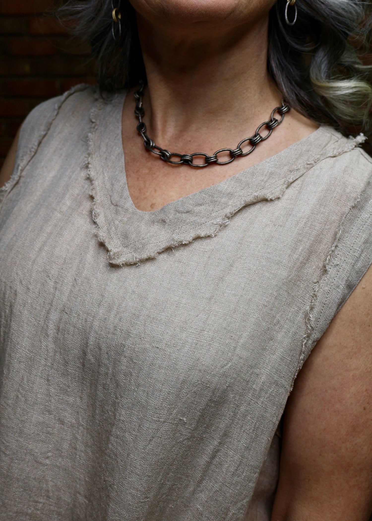 V-Neck Mesh Tank - Natural
