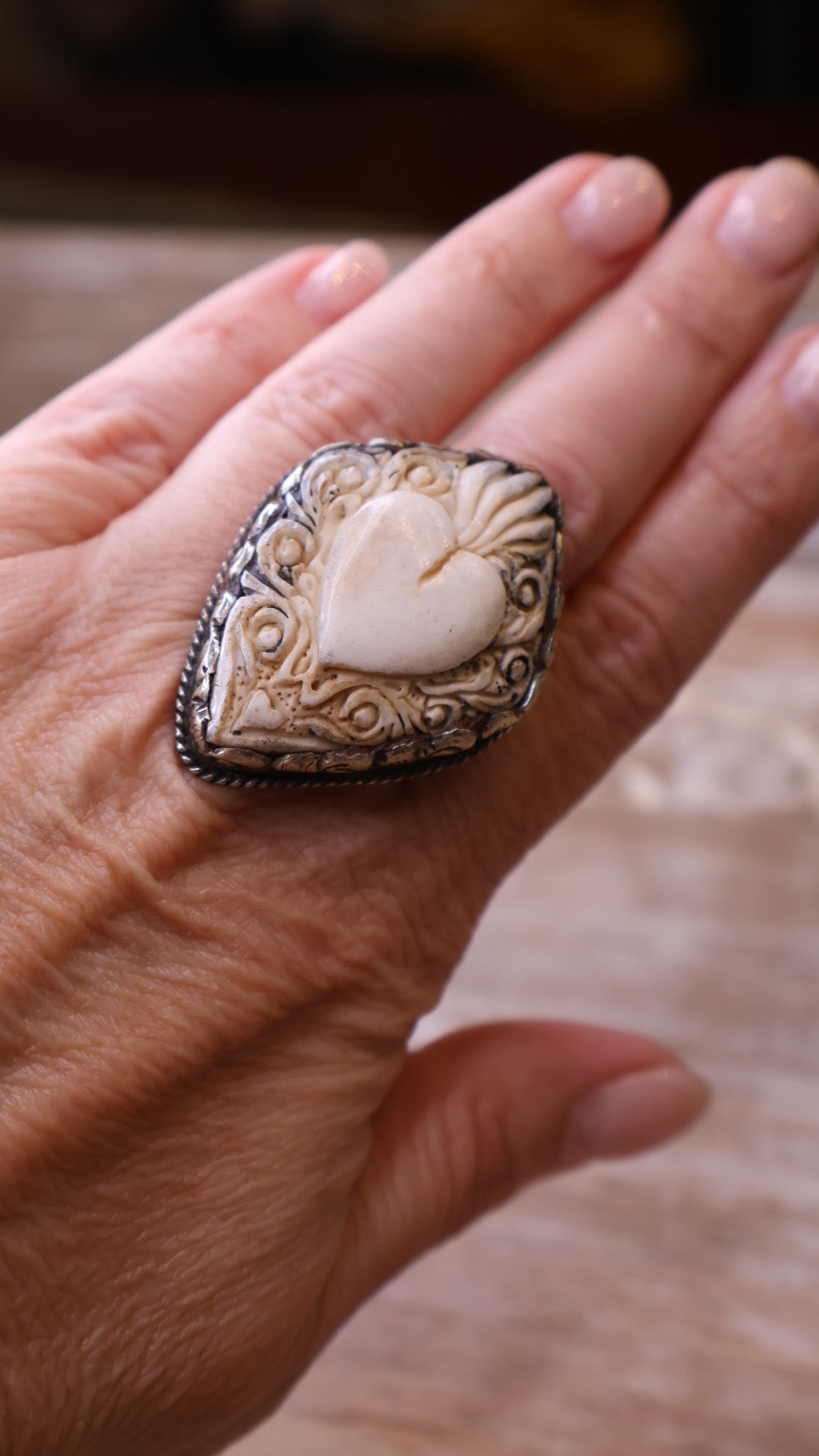 Flaming Heart Bone Ring