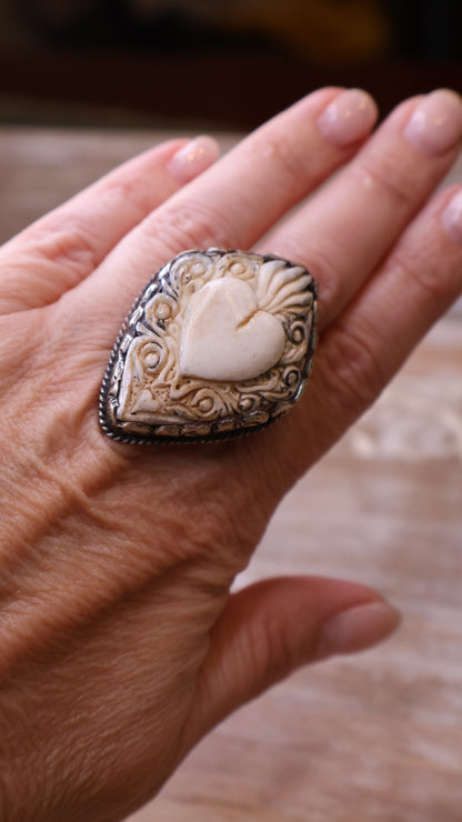 Flaming Heart Bone Ring