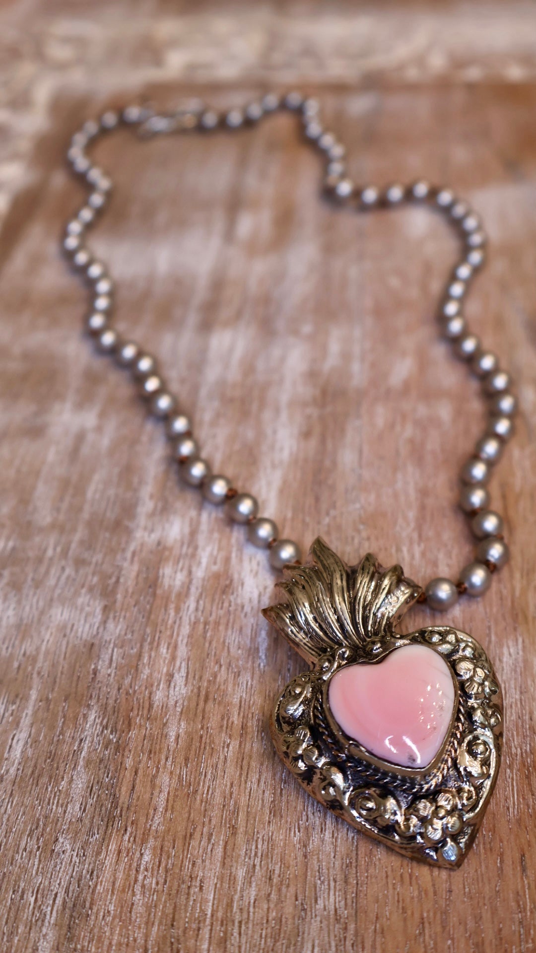 Pink Flaming Heart Necklace