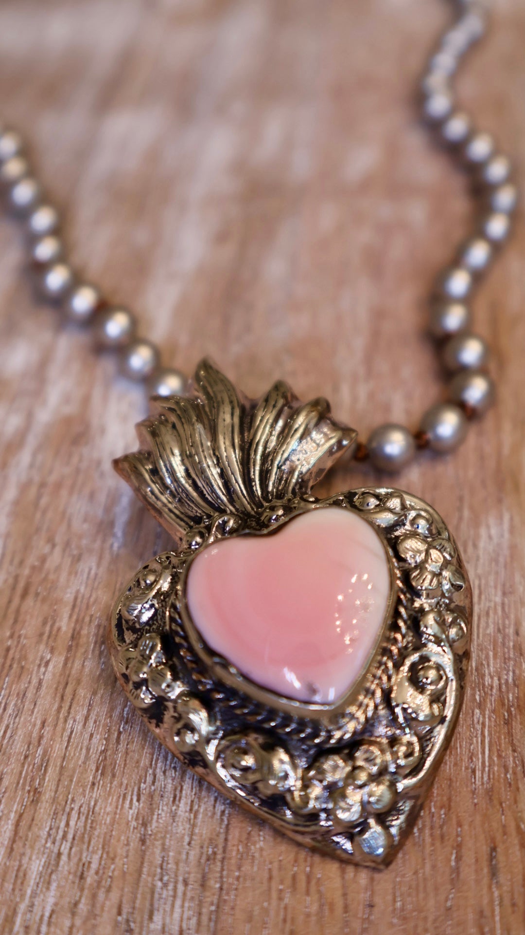 Pink Flaming Heart Necklace