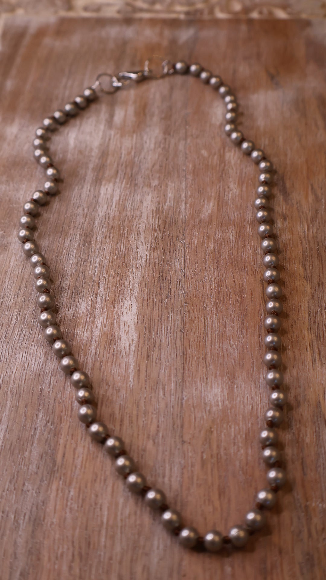 Simple Silver Bead Tied Necklace