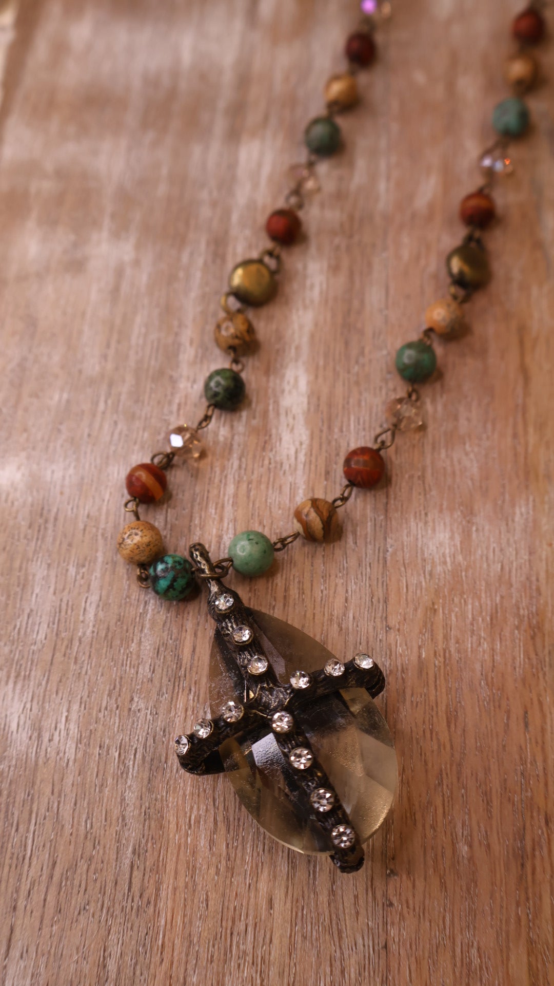 Crystal/Cross Beaded Necklace