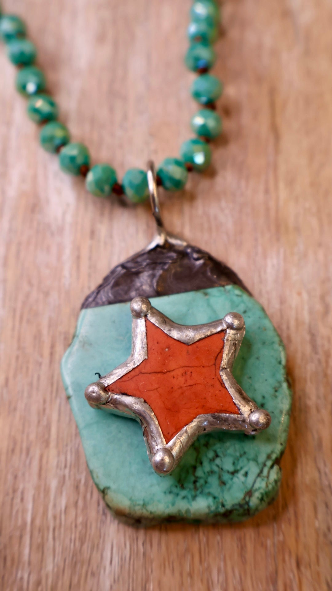 Turquoise Slab with Red Star Necklace