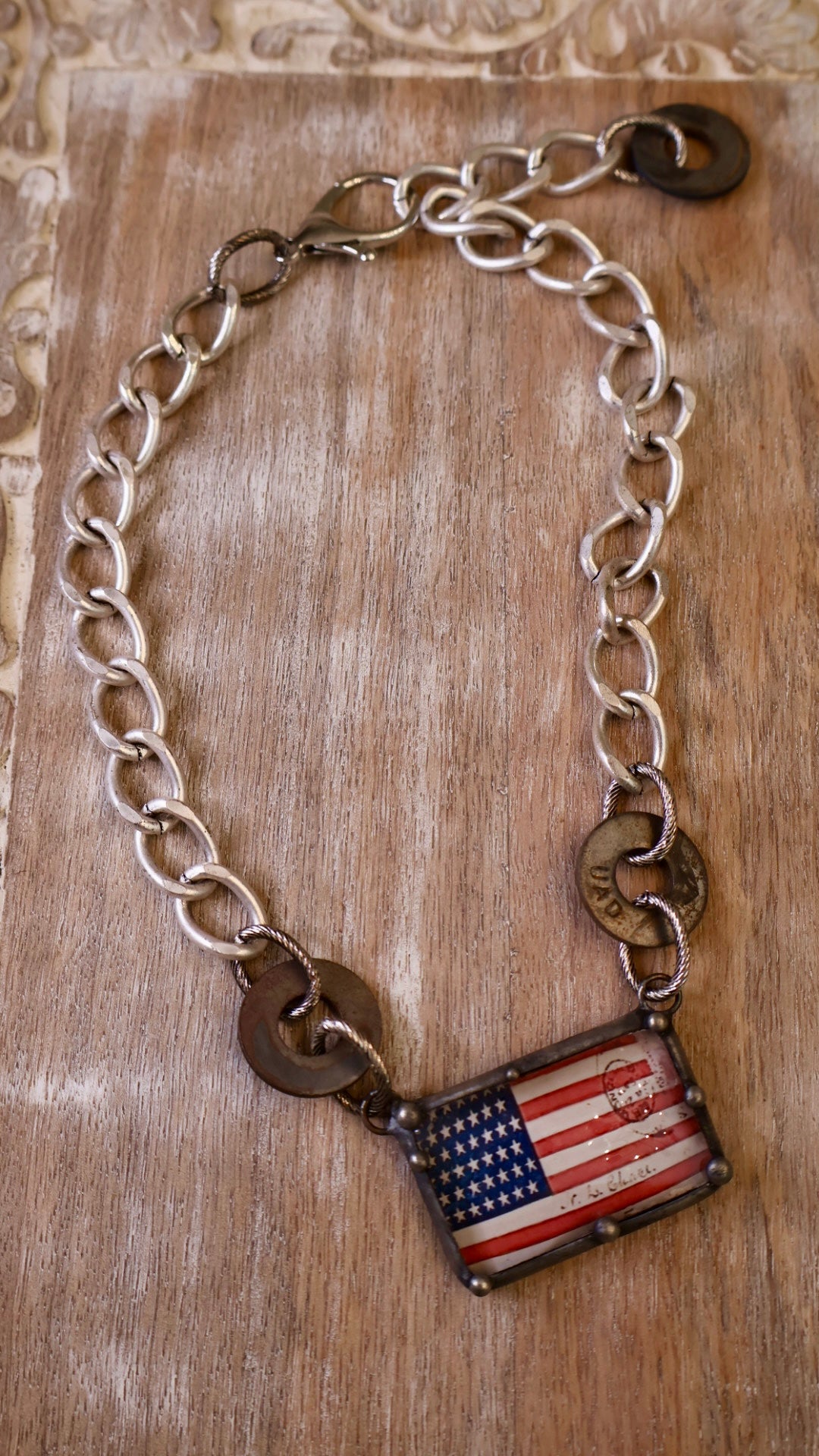 Stamped American Flag Necklace