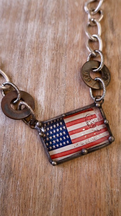 Stamped American Flag Necklace