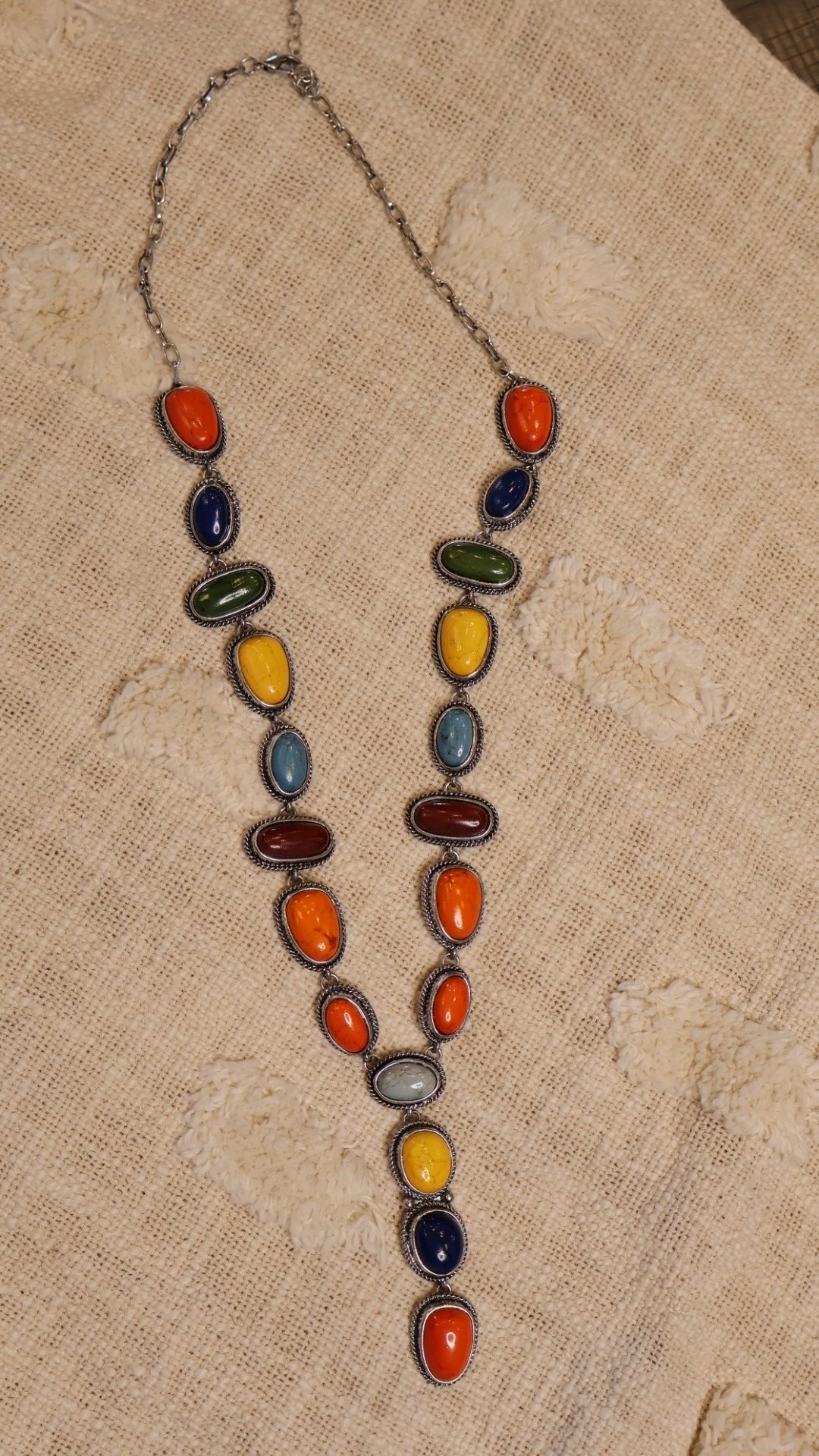 Multi-Color Silver Y-Necklace