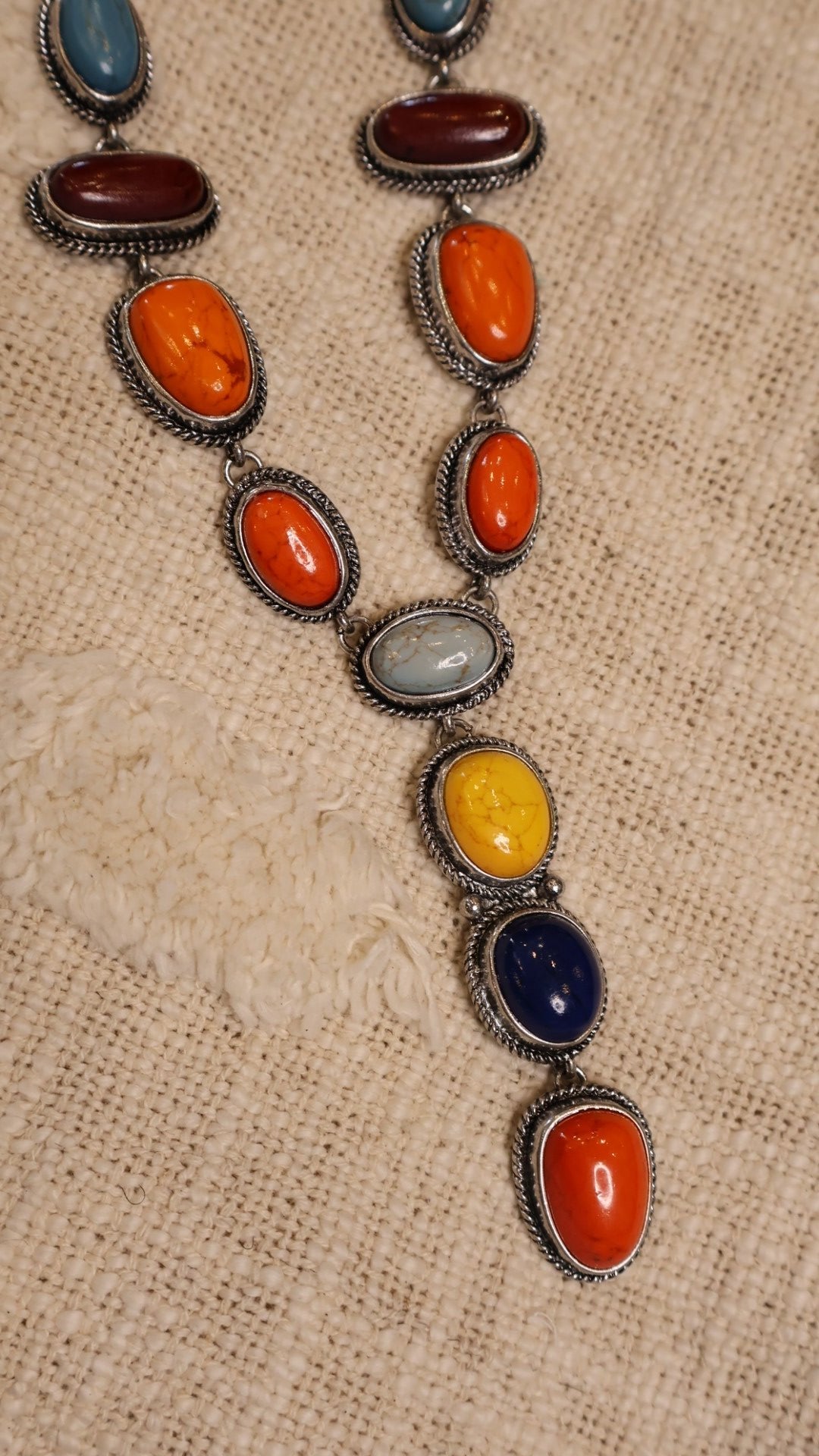 Multi-Color Silver Y-Necklace