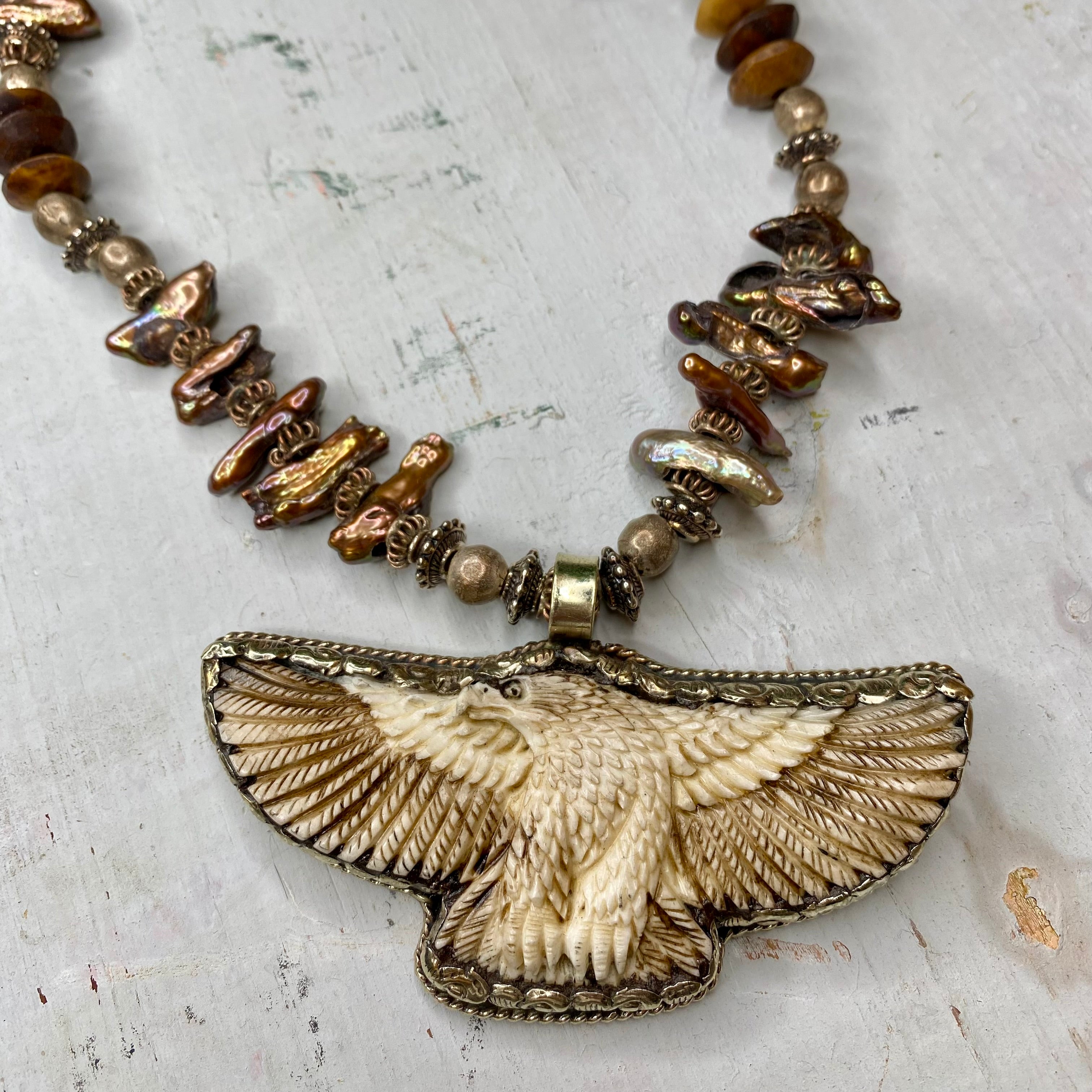 Carved Bone Eagle Necklace