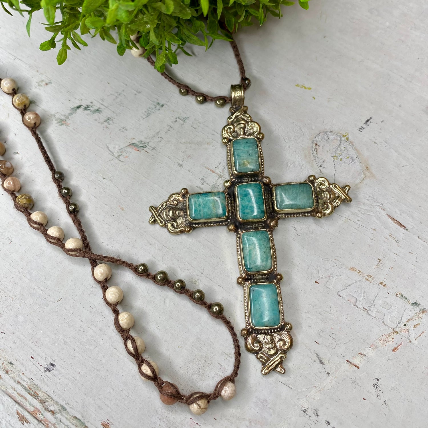 Larimar Gemstone Cross Necklace