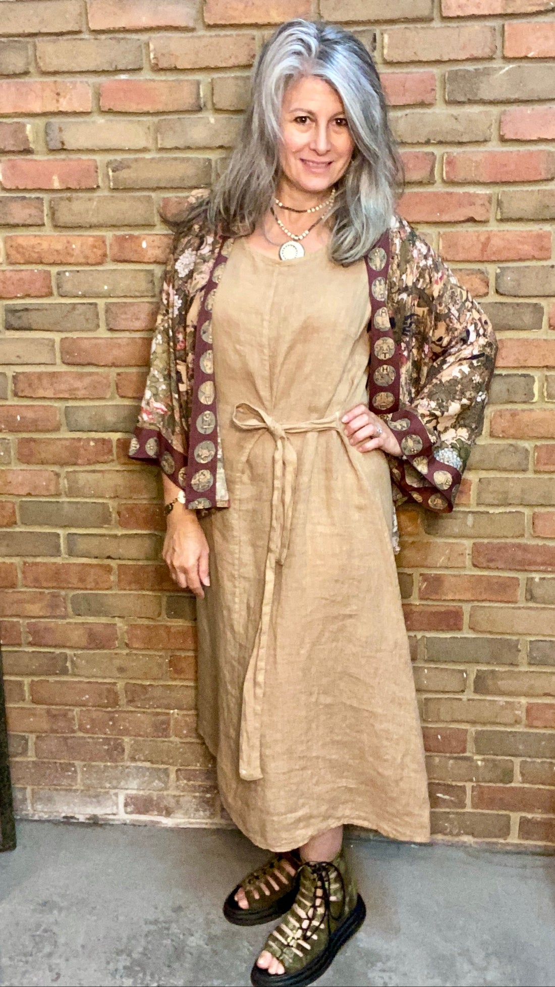 Long Carmel Linen Dress 