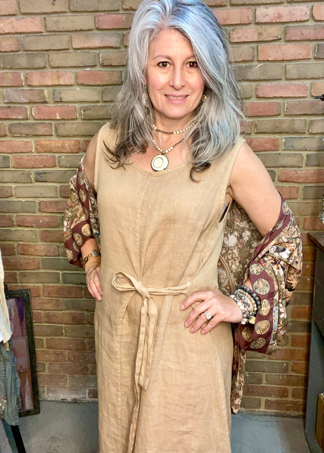 Long Carmel Linen Dress 