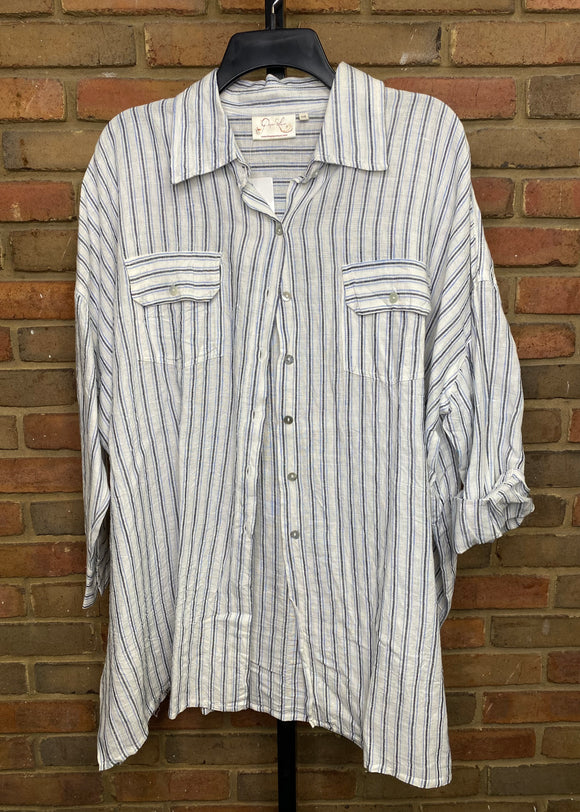 TENT Linen Stripe Button Shirt #346