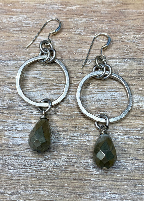 Pyrite Drop Hoop Earrings