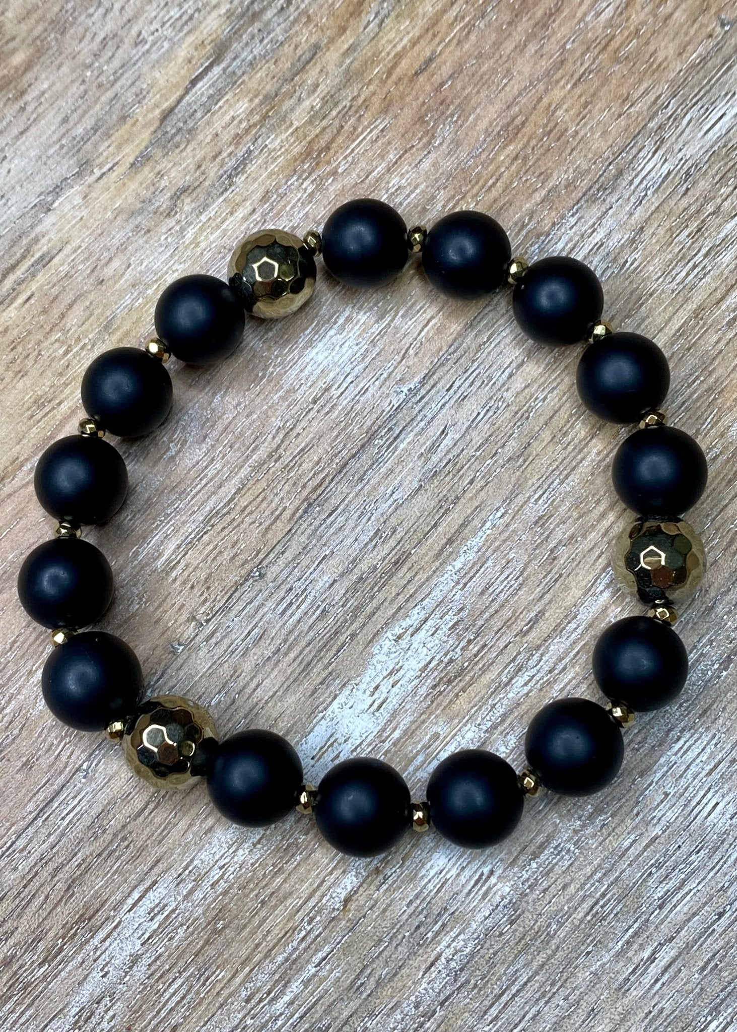 Black and Gold Stretch Bracelet - Vintage Vault Boutique