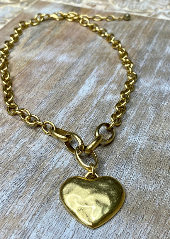 Golden Heart on Chain Necklace