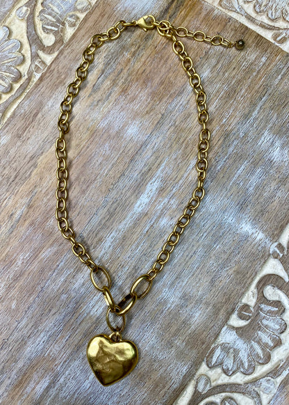 Golden Heart on Chain Necklace