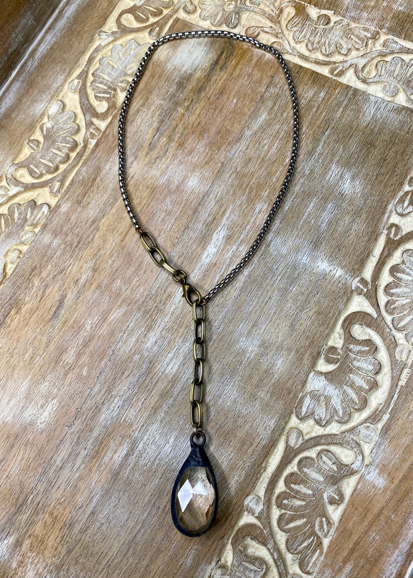 Teardrop Crystal on Snake Chain Necklace