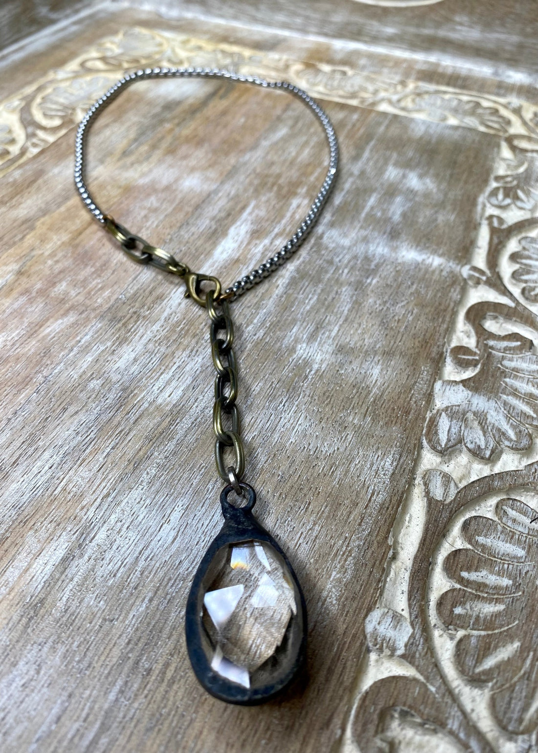 Teardrop Crystal on Snake Chain Necklace