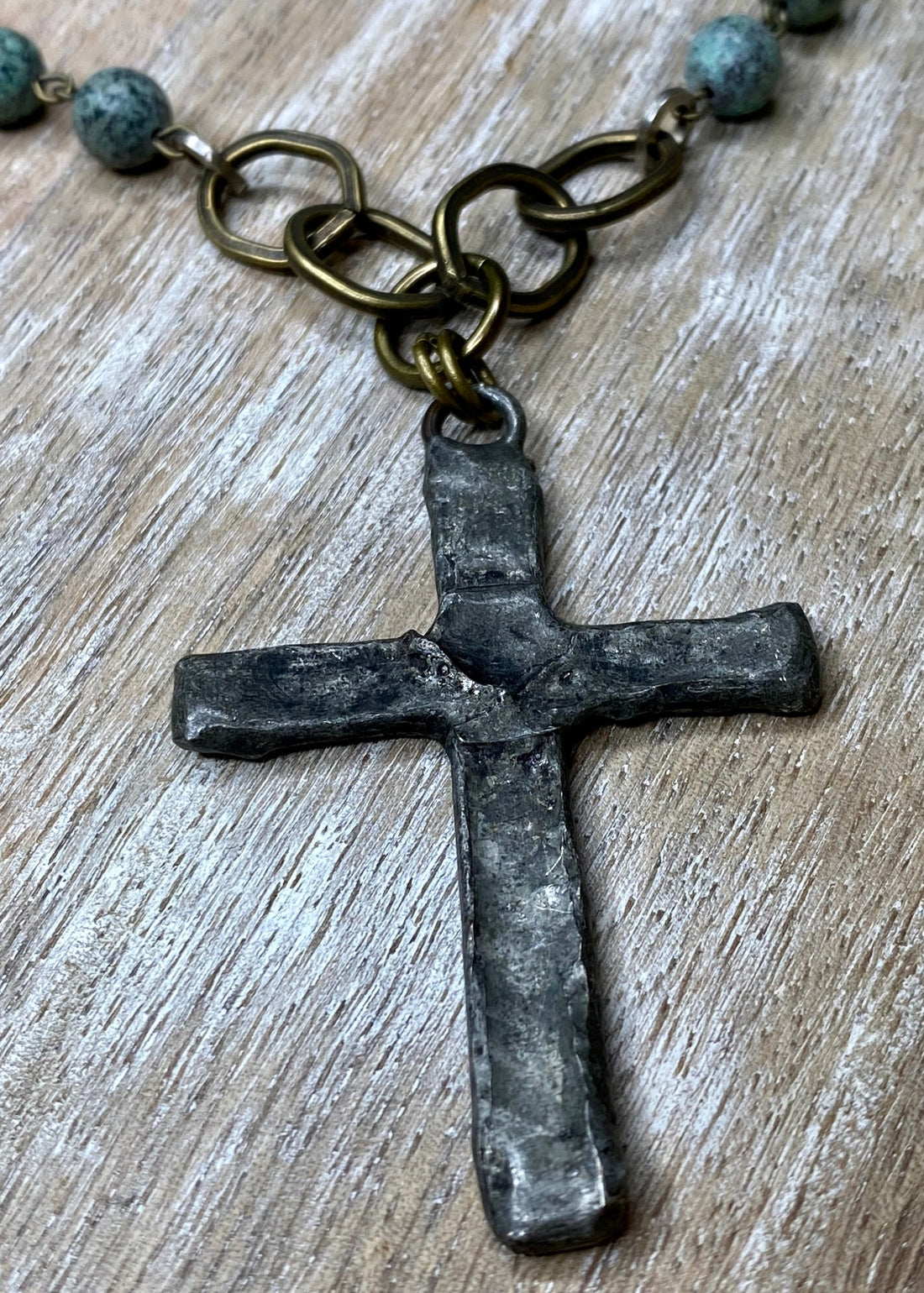 Rustic Cross on African Turquoise Necklace