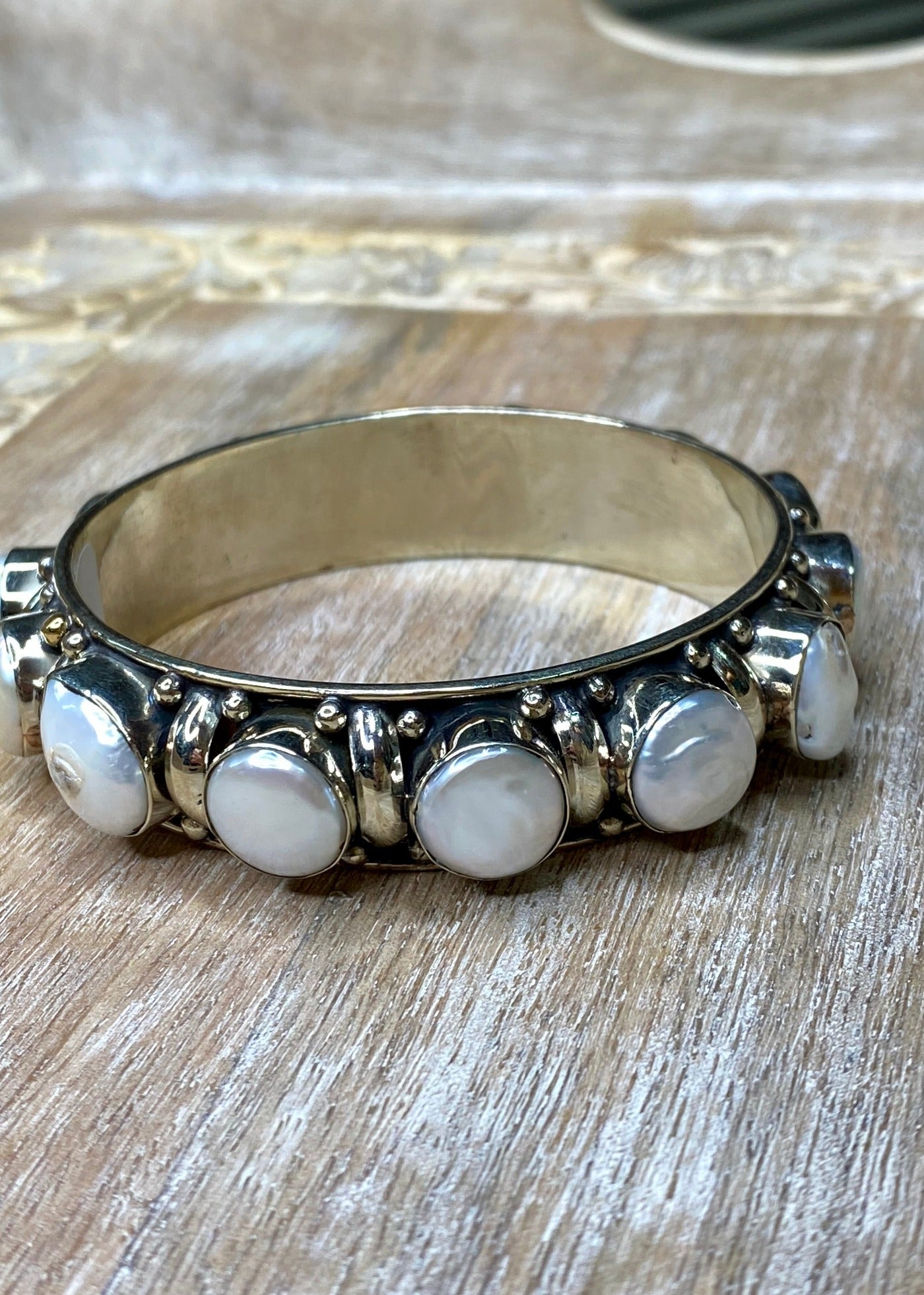 Semi Precious Stone and Silver Bangle Bracelet