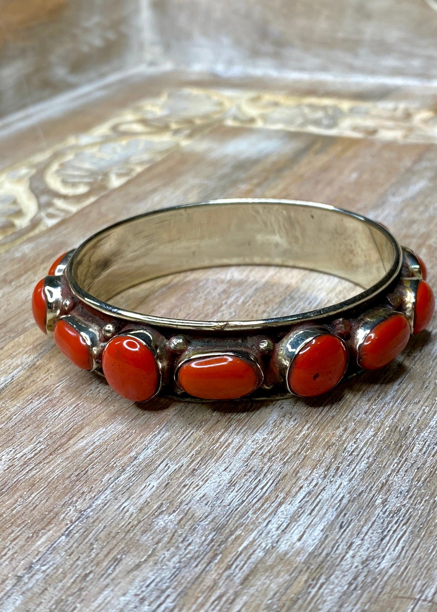 Semi Precious Stone and Silver Bangle Bracelet - Vintage Vault Boutique