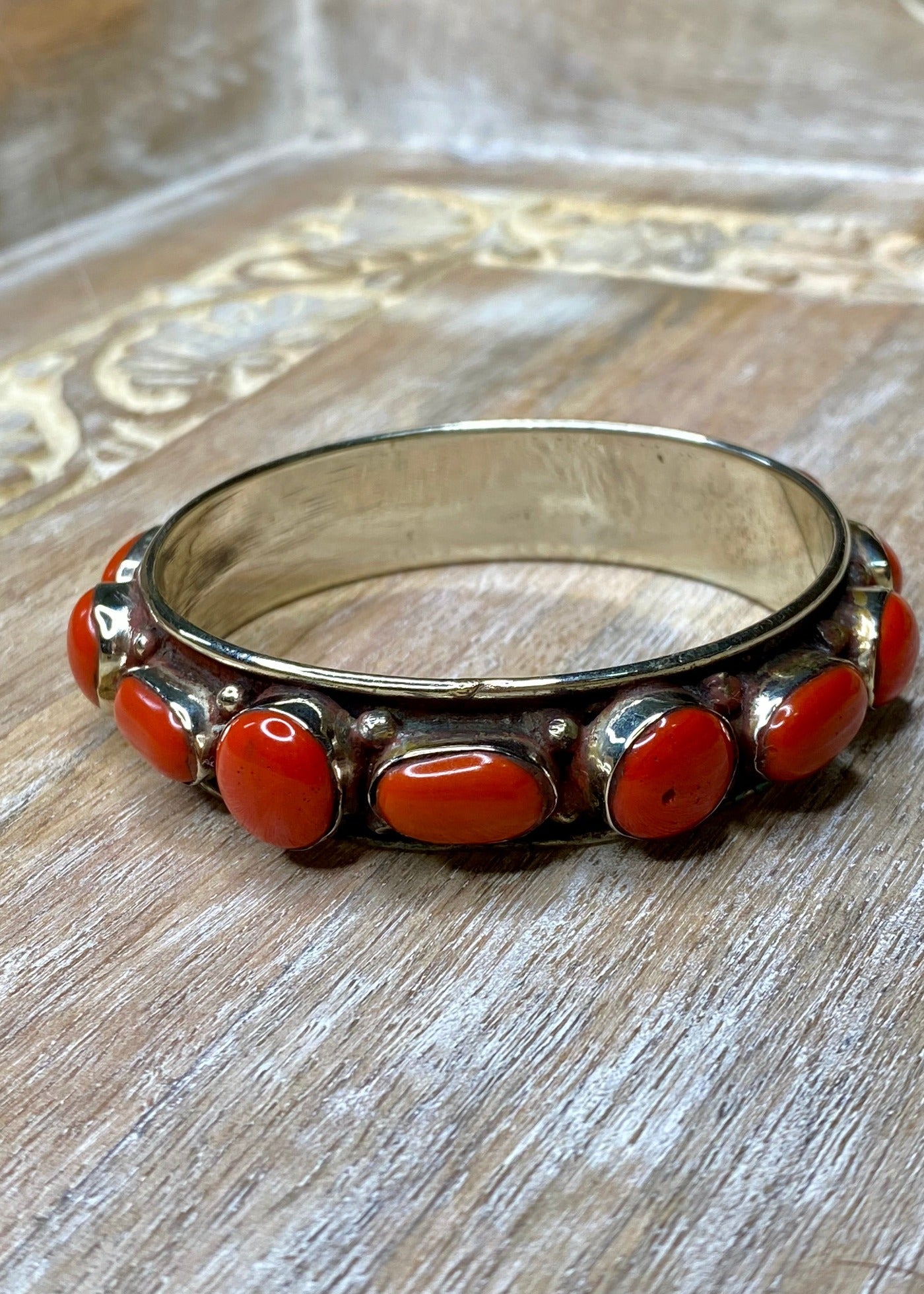 Semi Precious Stone and Silver Bangle Bracelet