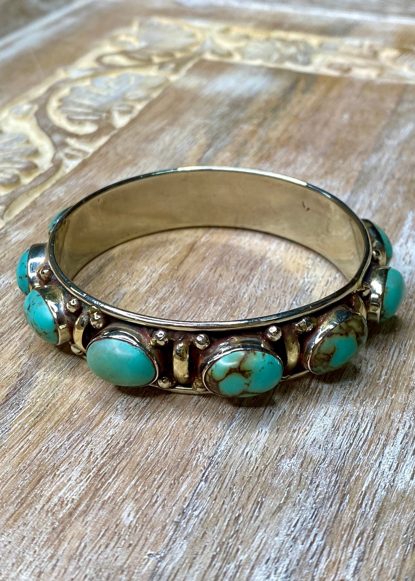 Semi Precious Stone and Silver Bangle Bracelet - Vintage Vault Boutique