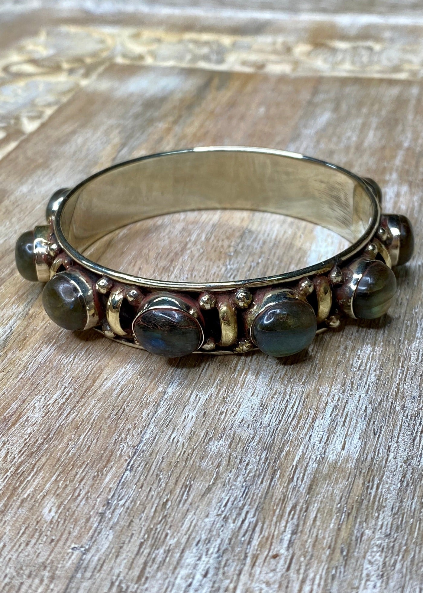 Semi Precious Stone and Silver Bangle Bracelet